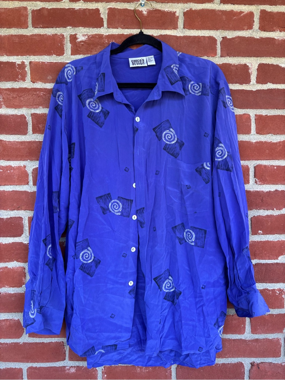 Vintage Silk Patterned Button-Up Shirt